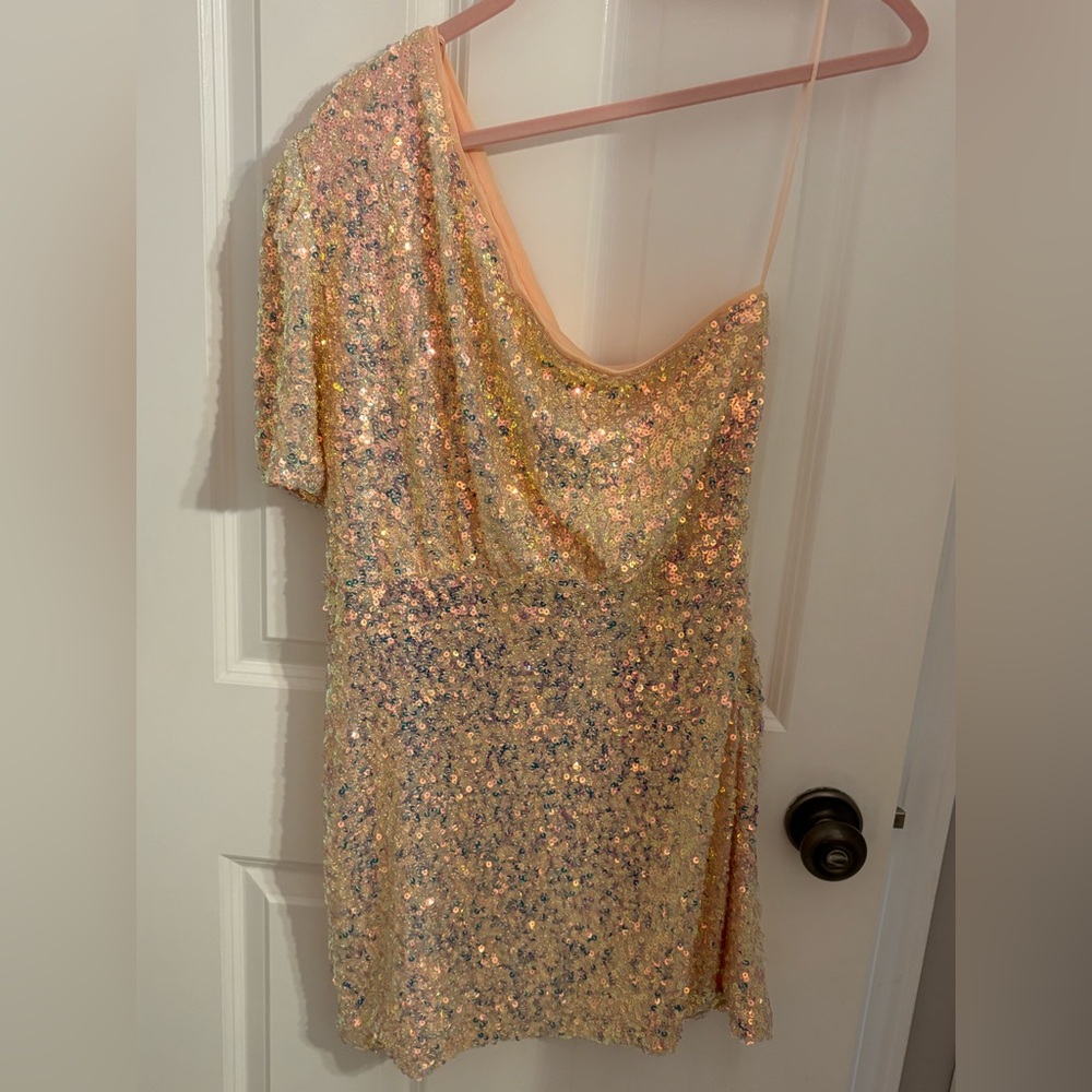 NWT Sequin Blush Pink One Shoulder Dress